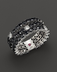 Rows of faceted black sapphires sparkle with diamonds set in 18K. white gold. By Roberto Coin.