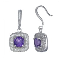 4.10 CT Cushion Cut Amethyst Earrings In Sterling Silver 4.10 CT Cushion Cut Amethyst Earrings In Sterling Silver