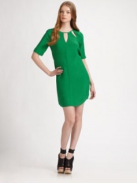 Sharp geometric cutouts adorn this modern design, with clean lines and comfortable fit. JewelneckFront geometric cutoutsThree-quarter length sleevesRibbed hemCenter exposed seamBack keyhole with button closureAbout 18¾ from natural waist53% viscose/47% rayonDry cleanImportedModel shown is 5'10 (177cm) wearing US size Small. Sharp geometric cutouts adorn this modern design, with clean lines and comfortable fit. JewelneckFront geometric cutoutsThree-quarter length sleevesRibbed hemCenter exposed seamBack keyhole with button closureAbout 18¾ from natural waist53% viscose/47% rayonDry cleanImportedModel shown is 5'10 (177cm) wearing US size Small.