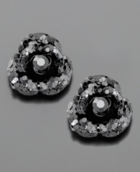 Dazzle with a little drama. These Betsey Johnson rose bud stud earring feature black crystal accents set in mixed metal. Approximate length: 1-1/2 inches. Dazzle with a little drama. These Betsey Johnson rose bud stud earring feature black crystal accents set in mixed metal. Approximate length: 1-1/2 inches.