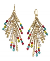 Fringe benefits. With a splash of multicolored beading here and a touch of rhinestone there, INC International Concepts' bold drop earrings are a vivacious addition to your collection. Set in 12k gold-plated mixed metal. Approximate drop: 3-3/4 inches. Fringe benefits. With a splash of multicolored beading here and a touch of rhinestone there, INC International Concepts' bold drop earrings are a vivacious addition to your collection. Set in 12k gold-plated mixed metal. Approximate drop: 3-3/4 inches.
