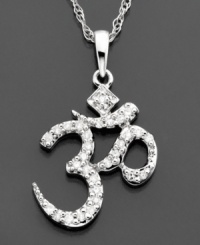 Peace and harmony are beautiful things. This OM diamond necklace features sparkling round-cut diamonds (1/8 ct. t.w.) set in a 14k white gold pendant. Approximate length: 18 inches. Approximate drop: 3/4 inches.