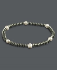 A simple, sophisticated layer. Accent your look with sparkling hematite beads (40-1/2 ct. t.w.) and grey cultured freshwater pearls (5-5-1/2 mm). Bracelet stretches to fit wrist. Approximate length: 7-1/2 inches. A simple, sophisticated layer. Accent your look with sparkling hematite beads (40-1/2 ct. t.w.) and grey cultured freshwater pearls (5-5-1/2 mm). Bracelet stretches to fit wrist. Approximate length: 7-1/2 inches.
