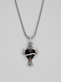 A bleeding heart of black onyx, in a lavish medieval setting of sterling silver, is accented with two tiny garnet drops and hangs from a silver box chain. Black onyx and garnet Sterling silver Chain length, about 20 Pendant length, about 1½ Lobster clasp Imported A bleeding heart of black onyx, in a lavish medieval setting of sterling silver, is accented with two tiny garnet drops and hangs from a silver box chain. Black onyx and garnet Sterling silver Chain length, about 20 Pendant length, about 1½ Lobster clasp Imported