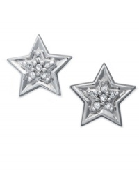 When you wish upon a star, your dreams come true! These darling star-shaped stud earrings shine with the addition of sparkling diamond accents. Set in 10k white gold with a post backing. Approximate diameter: 3/10 inch.