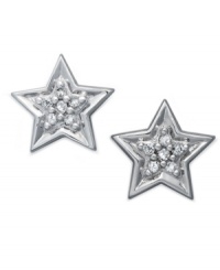 When you wish upon a star, your dreams come true! These darling star-shaped stud earrings shine with the addition of sparkling diamond accents. Set in 10k white gold with a post backing. Approximate diameter: 3/10 inch. When you wish upon a star, your dreams come true! These darling star-shaped stud earrings shine with the addition of sparkling diamond accents. Set in 10k white gold with a post backing. Approximate diameter: 3/10 inch.