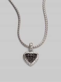 From the Classic Chain Collection. A black sapphire pavé heart dangles from a signature sterling silver chain.Black sapphire Sterling silver Rhodium Length, about 18 Pendant length, about ¾ Pendant width, about ½ Lobster clasp closure Made in Bali From the Classic Chain Collection. A black sapphire pavé heart dangles from a signature sterling silver chain.Black sapphire Sterling silver Rhodium Length, about 18 Pendant length, about ¾ Pendant width, about ½ Lobster clasp closure Made in Bali