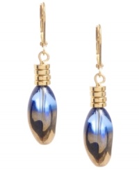 Sweet iridescence. Kenneth Cole New York's shimmery two-tone earrings feature a blue and gold bead set in gold-plated mixed metal with beaded accents. Approximate drop: 1-3/4 inches. Sweet iridescence. Kenneth Cole New York's shimmery two-tone earrings feature a blue and gold bead set in gold-plated mixed metal with beaded accents. Approximate drop: 1-3/4 inches.