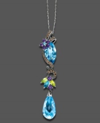 Express your individuality with a touch of the exotic. This elegant pendant features colorful marquise-, round- and pear-cut gemstones (8-3/8 ct. t.w.) and champagne diamonds (1/5 ct. t.w.) in a 14k white gold setting. Approximate chain length: 18 inches. Approximate drop: 2 inches.