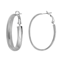 Macy's Sterling Silver Large Oval Polished Flat Tube Clutchless Hoop Earrings Macy's Sterling Silver Large Oval Polished Flat Tube Clutchless Hoop Earrings