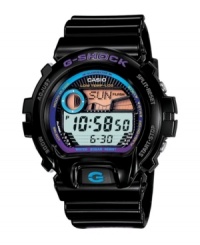 Track the moon, the tide and the time with this do-everything G-Lide watch by G-Shock. Black resin strap and round case. Shock-resistant digital display dial features tide and moon graphs, moon age data, auto EL backlight with afterglow, two alarms and one snooze, flash alert, countdown timer, stopwatch, world time and 12/24-hour formats. Quartz movement. Water resistant to 200 meters. One-year limited warranty. Track the moon, the tide and the time with this do-everything G-Lide watch by G-Shock. Black resin strap and round case. Shock-resistant digital display dial features tide and moon graphs, moon age data, auto EL backlight with afterglow, two alarms and one snooze, flash alert, countdown timer, stopwatch, world time and 12/24-hour formats. Quartz movement. Water resistant to 200 meters. One-year limited warranty.