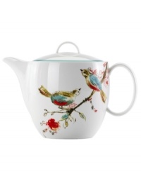 Make afternoon tea or Sunday brunch sing with the bright watercolor-inspired birds and florals that adorn this Chirp teapot. Built for lasting luster and strength in dishwasher- and microwave-safe bone china from Lenox Simply Fine. Make afternoon tea or Sunday brunch sing with the bright watercolor-inspired birds and florals that adorn this Chirp teapot. Built for lasting luster and strength in dishwasher- and microwave-safe bone china from Lenox Simply Fine.