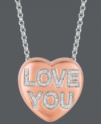 Add a little romance to the moment. Give her the gift of Sweethearts' stunning pendant. Crafted in 14k rose gold over sterling silver, this heart-shaped design features the words LOVE YOU in round-cut diamonds (1/6 ct. t.w.). Copyright © 2011 New England Confectionery Company. Approximate length: 16 inches + 2-inch extender. Approximate drop: 5/8 inch.