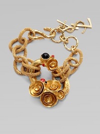 This exquisitely artful piece features enamel and glass accents in a radiant goldtone setting with a textured link chain and logo charm. Goldtone tinEnamelGlassLength, about 6Hook closureMade in Italy This exquisitely artful piece features enamel and glass accents in a radiant goldtone setting with a textured link chain and logo charm. Goldtone tinEnamelGlassLength, about 6Hook closureMade in Italy