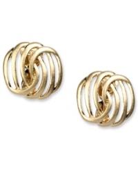 Woven wonders, by Jones New York. A chic woven pattern makes these button earrings a fashionable choice for the season. Set in gold tone mixed metal. Clip-on backing for non-pierced ears. Approximate diameter: 5/8 inch. Woven wonders, by Jones New York. A chic woven pattern makes these button earrings a fashionable choice for the season. Set in gold tone mixed metal. Clip-on backing for non-pierced ears. Approximate diameter: 5/8 inch.