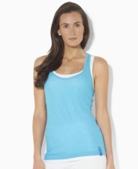 Lauren by Ralph Lauren's vibrant layered tank is a stylish essential for fitness and casual attire alike. Lauren by Ralph Lauren's vibrant layered tank is a stylish essential for fitness and casual attire alike.