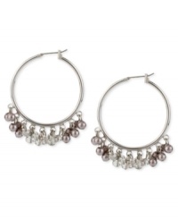 Hoop dreams. This pair of earrings from Kenneth Cole New York, crafted from silver-tone mixed metal, aspires for fashion greatness with taupe glass pearls and beads adding style and luster. Item comes packaged in a signature Kenneth Cole New York Gift Box. Approximate drop: 1-3/4 inches. Hoop dreams. This pair of earrings from Kenneth Cole New York, crafted from silver-tone mixed metal, aspires for fashion greatness with taupe glass pearls and beads adding style and luster. Item comes packaged in a signature Kenneth Cole New York Gift Box. Approximate drop: 1-3/4 inches.