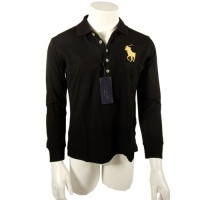 Ralph Lauren Crop-Sleeved Big Pony Women's Polo Shirt - Black w/Yellow - XL Ralph Lauren Crop-Sleeved Big Pony Women's Polo Shirt - Black w/Yellow - XL