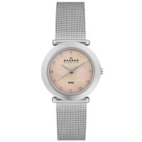 Skagen Women's 107SSSP Steel Collection Crystal Accented Mesh Stainless Steel Pink Dial Watch Skagen Women's 107SSSP Steel Collection Crystal Accented Mesh Stainless Steel Pink Dial Watch