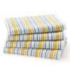 Blue Yellow Stripe - 4 Pack Oversized Kitchen Towel sets by Cotton Craft - Size 20x30 - Pure 100% Cotton - Crisp Basketweave striped pattern with a hanging loop - Highly absorbent, soft & sturdy - Other colors - Spice, Green, Linen, Red Blue, , Coral & Pe