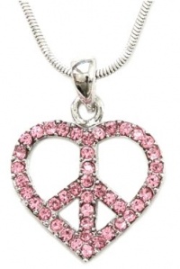 Cute and Trendy Pink Crystals Peace Sign/symbol Heart Necklace Cute and Trendy Pink Crystals Peace Sign/symbol Heart Necklace