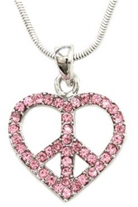 Cute and Trendy Pink Crystals Peace Sign/symbol Heart Necklace