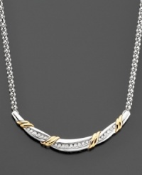A sunny twist of 14k gold is lovingly wrapped around round-cut diamonds (1/5 ct. t.w.) and sterling silver in this diamond necklace. Approximate length: 15 inches. A sunny twist of 14k gold is lovingly wrapped around round-cut diamonds (1/5 ct. t.w.) and sterling silver in this diamond necklace. Approximate length: 15 inches.