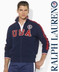 Rendered in lightweight, breathable cotton mesh with a hint of stretch, a full-zip track jacket is embellished with bold country embroidery to celebrate Team USA's participation in the 2012 Olympics. Rendered in lightweight, breathable cotton mesh with a hint of stretch, a full-zip track jacket is embellished with bold country embroidery to celebrate Team USA's participation in the 2012 Olympics.