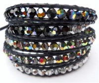 Chan Luu Black Crystal Mix Wrap Bracelet on Natural Black Leather Chan Luu Black Crystal Mix Wrap Bracelet on Natural Black Leather