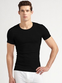 So-soft cotton comfort with a hint of stretch and a discreet, mercerized sheen. Crewneck 96% cotton/4% elastane Machine wash Imported So-soft cotton comfort with a hint of stretch and a discreet, mercerized sheen. Crewneck 96% cotton/4% elastane Machine wash Imported