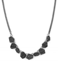 Rock solid. Chunky hematite drusy chips adorn this head-turning necklace from BCBGeneration. Setting and multi-chain design crafted in silver tone mixed metal. Approximate length: 18 inches. Rock solid. Chunky hematite drusy chips adorn this head-turning necklace from BCBGeneration. Setting and multi-chain design crafted in silver tone mixed metal. Approximate length: 18 inches.