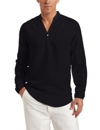 Cubavera Men's Long Sleeve Linen Rayon Texture Stripe Popover Shirt Cubavera Men's Long Sleeve Linen Rayon Texture Stripe Popover Shirt