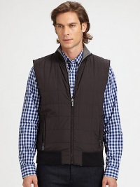 A dark, quilted frame reverses to lightweight fleece for a versatile approach to layering. Crafted from lightweight cotton with a hint of stretch, offering a sleek, modern silhouette that can be easily incorporated into your everyday wardrobe.Zip frontStand collarWaist slash pocketsRibbed knit hemFully lined95% cotton/5% lycraDry cleanImportedThis style runs true to size. We recommend ordering your usual size for a standard fit. A dark, quilted frame reverses to lightweight fleece for a versatile approach to layering. Crafted from lightweight cotton with a hint of stretch, offering a sleek, modern silhouette that can be easily incorporated into your everyday wardrobe.Zip frontStand collarWaist slash pocketsRibbed knit hemFully lined95% cotton/5% lycraDry cleanImportedThis style runs true to size. We recommend ordering your usual size for a standard fit.