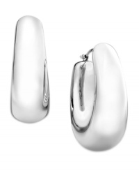 A solid and stylish choice. These medium-sized hoop earrings make a bold statement at any formal affair. Crafted from sterling silver. Approximate drop: 1 inch. Approximate diameter: 1/2 inch. A solid and stylish choice. These medium-sized hoop earrings make a bold statement at any formal affair. Crafted from sterling silver. Approximate drop: 1 inch. Approximate diameter: 1/2 inch.