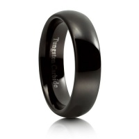 Dome Design Polished Comfort Fit Black Tungsten Carbide Ring Band 6 mm - Men's Engagement Wedding Band Ring