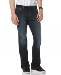 Combining a dark wash and blasting on legs, these contrasting straight-cut blues are a go-to choice for any day of the week. Combining a dark wash and blasting on legs, these contrasting straight-cut blues are a go-to choice for any day of the week.