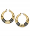 The luxe combo of hematite and gold tones create a lovely look to these Alfani hoop earrings. Crafted in gold tone mixed metal. Approximate diameter: 1-3/8 inches.