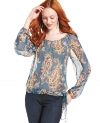 Add sheer lightness to your fall look with this Lucky Brand Jeans paisley-print chiffon blouse -- perfectly paired with your fave denim! Add sheer lightness to your fall look with this Lucky Brand Jeans paisley-print chiffon blouse -- perfectly paired with your fave denim!