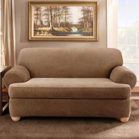 Sure Fit Stretch Stripe 2-Piece T Sofa Slipcover, Brown