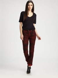 Snake-print stretch denim gives and edge to this retro high-waisted silhouette.THE FITSlim fitRise, about 8Inseam, about 39THE DETAILSZip flyFive-pocket style97% cotton/3% elastaneMachine washMade in USA of imported fabric Snake-print stretch denim gives and edge to this retro high-waisted silhouette.THE FITSlim fitRise, about 8Inseam, about 39THE DETAILSZip flyFive-pocket style97% cotton/3% elastaneMachine washMade in USA of imported fabric