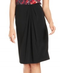 Jones New York's basic black skirt gets a modern makeover with gathers at the front and a sleek exposed zipper at the back. Pair it with a printed top for a perfectly balanced ensemble. Jones New York's basic black skirt gets a modern makeover with gathers at the front and a sleek exposed zipper at the back. Pair it with a printed top for a perfectly balanced ensemble.