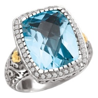 925 Silver, Blue Topaz & Diamond Checkerboard Ring with 18k Gold Accents (0.23ctw)- Sizes 6-8 925 Silver, Blue Topaz & Diamond Checkerboard Ring with 18k Gold Accents (0.23ctw)- Sizes 6-8