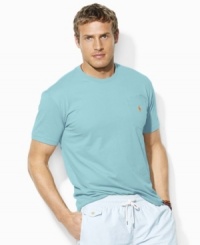 An essential short-sleeved T-shirt is rendered in smooth combed cotton jersey in a comfortable, classic-fitting silhouette with a pointed pocket at the chest. An essential short-sleeved T-shirt is rendered in smooth combed cotton jersey in a comfortable, classic-fitting silhouette with a pointed pocket at the chest.