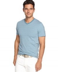 Keep style simple with stripes and this v-neck t-shirt from Alfani Red. (Clearance) Keep style simple with stripes and this v-neck t-shirt from Alfani Red. (Clearance)