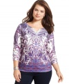 Punch up your casual look with Style&co.'s plus size henley top, flaunting an embellished print-- it's an Everyday Value!