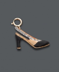High step your way to haute couture. This diamond accented black enamel high heel charm makes the perfect gift for the aspiring fashionista. Crafted in 14k gold over sterling silver. Approximate drop: 1 inch. High step your way to haute couture. This diamond accented black enamel high heel charm makes the perfect gift for the aspiring fashionista. Crafted in 14k gold over sterling silver. Approximate drop: 1 inch.