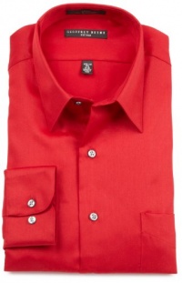 Geoffrey Beene Men's Fitted Sateen Dress Shirt, Cranberry, 17.5 32-33