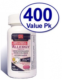 Diphenhydramine HCl 25 Mg Allergy Medicine and Antihistamine Compare to Active Ingredient of Benadryl® Allergy Generic - 400 Tablets