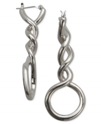 A stylish spin. T Tahari's pair of linear drop earrings from its Essentials Collection is crafted from silver-tone mixed metal. Approximate drop: 1-7/8 inches. A stylish spin. T Tahari's pair of linear drop earrings from its Essentials Collection is crafted from silver-tone mixed metal. Approximate drop: 1-7/8 inches.