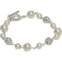 Carolee Pearl 3 Pave Ball Bracelet (White) Carolee Pearl 3 Pave Ball Bracelet (White)